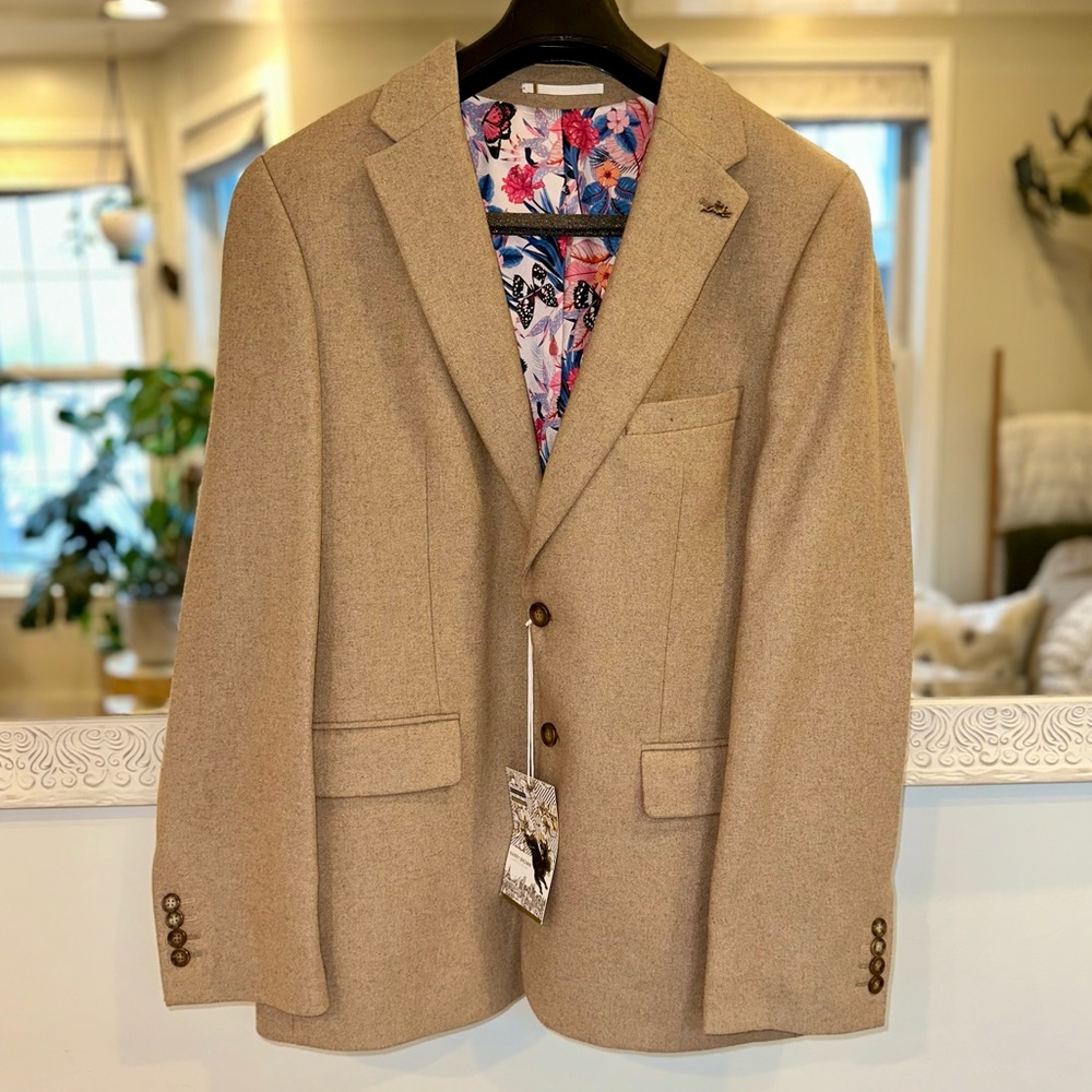 NWT Harry Brown London Collection Slim Fit Wool Blend Brown Tweed Suit Jacket 46